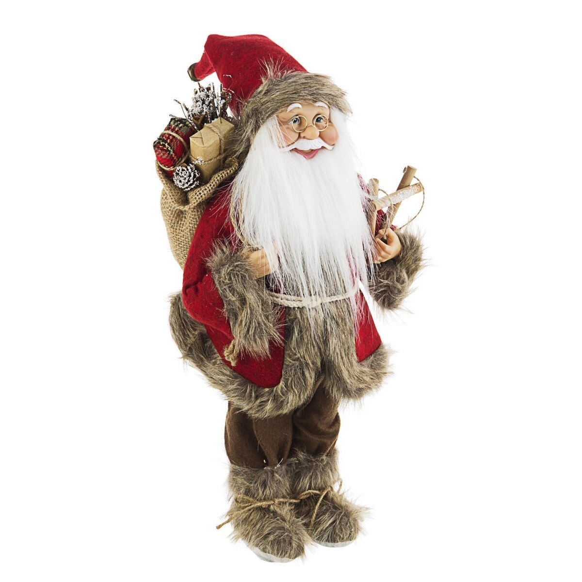 Figurina Mos Craciun din textil maro rosu Holy 25x15x45 cm