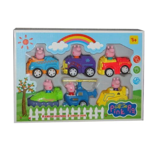 Set de 6 figurine cu masinute, Peppa Pig, Multicolor, 7cm
