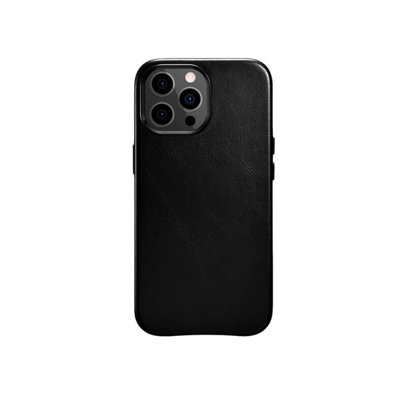 Husa Premium iCarer Leather Oil Wax, Pentru iPhone 13 Pro Max, Piele Naturala, Negru