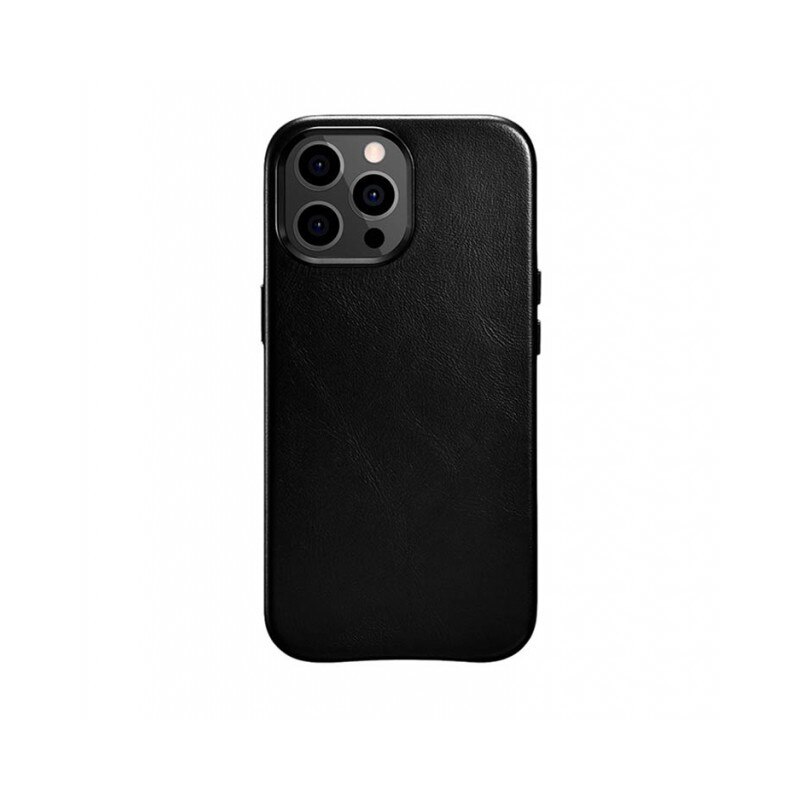 Husa Premium iCarer Leather Oil Wax, Pentru iPhone 13 Pro, Piele Naturala, Negru