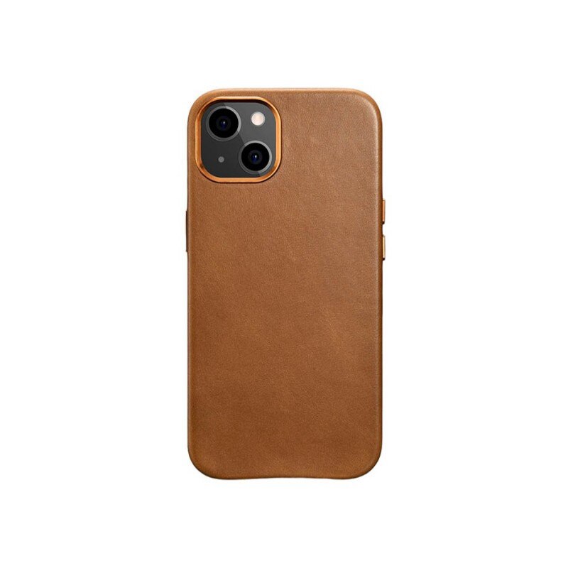 Husa Premium iCarer Leather Oil Wax, Pentru iPhone 13, Piele Naturala, Maro