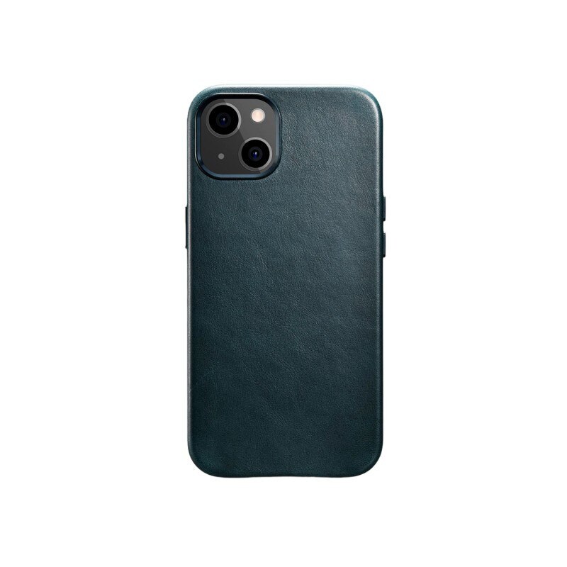 Husa Premium iCarer Leather Oil Wax, Pentru iPhone 13, Piele Naturala, Albastru