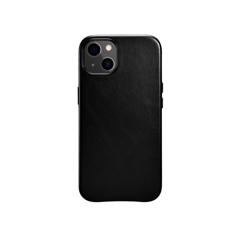 Husa Premium iCarer Leather Oil Wax, Pentru iPhone 13, Piele Naturala, Negru