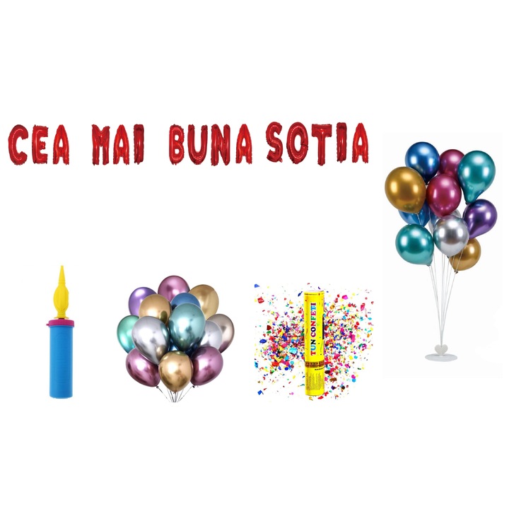 Legjobb feleség lufi szett, tortafedő ajándék, 76 db, Piros