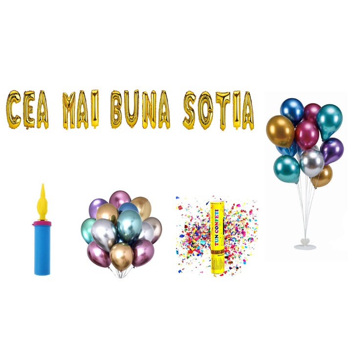 Legjobb feleség lufi szett, tortafedő ajándék, 76 db, Arany