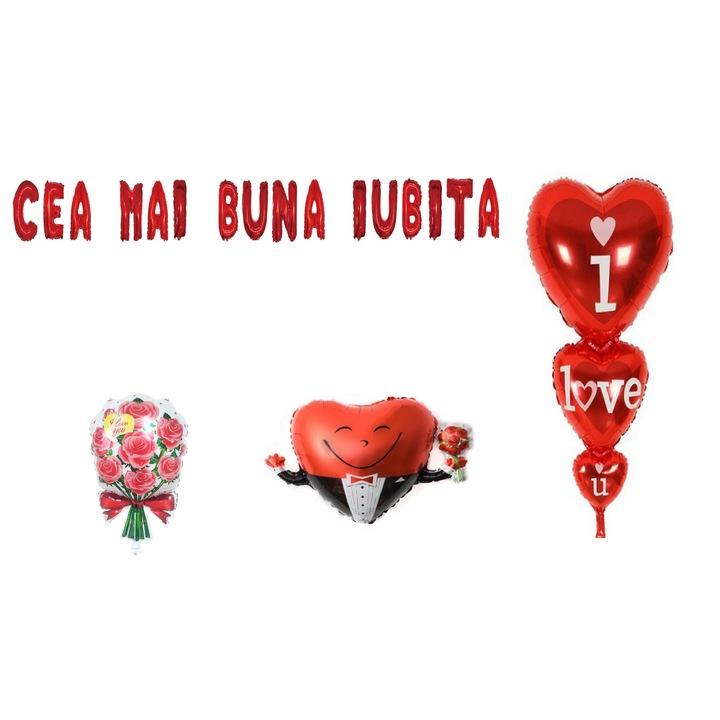 Комплект балони Best Loved One, подаръчен покривник за торта, 19 бр., червен