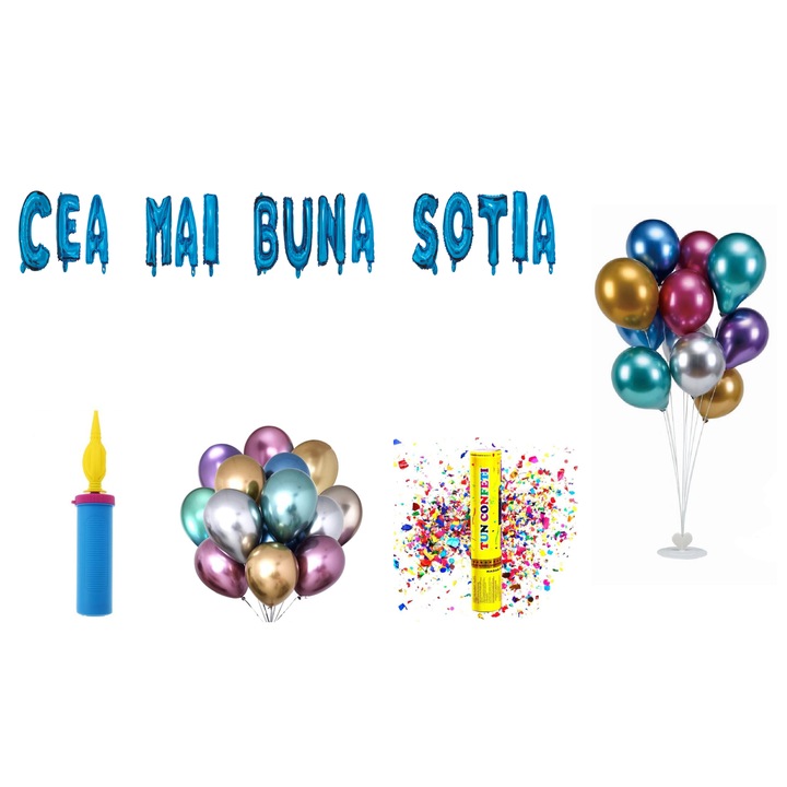 Legjobb feleség lufi szett, tortafedő ajándék, 76 db, kék