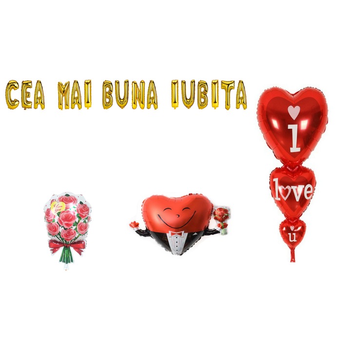 Комплект балони Best Loved One, подаръчен покривник за торта, 19 бр., злато