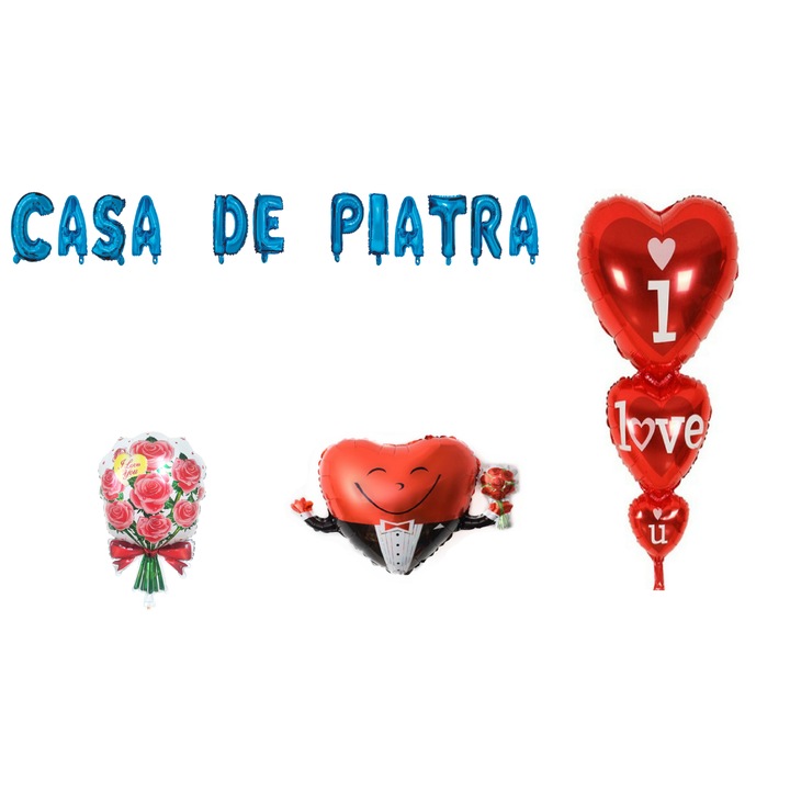 Kőház lufi szett, tortafedő ajándék, 16 db, kék