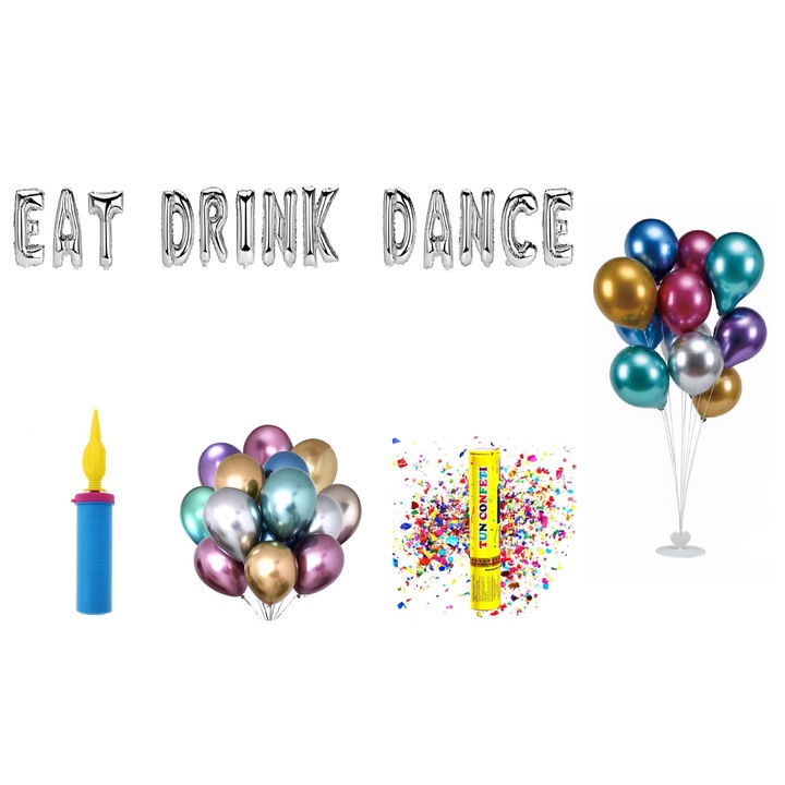 Комплект балони "Eat Drink Dance", 74 бр., Сребрист