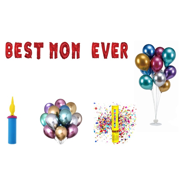 Legjobb anyuka lufi szett, tortalapos ajándék, 71 db, piros