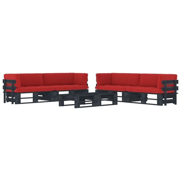 Set mobilier paleti cu perne vidaXL, 6 piese, negru, lemn pin tratat, 20.95 kg 3067015