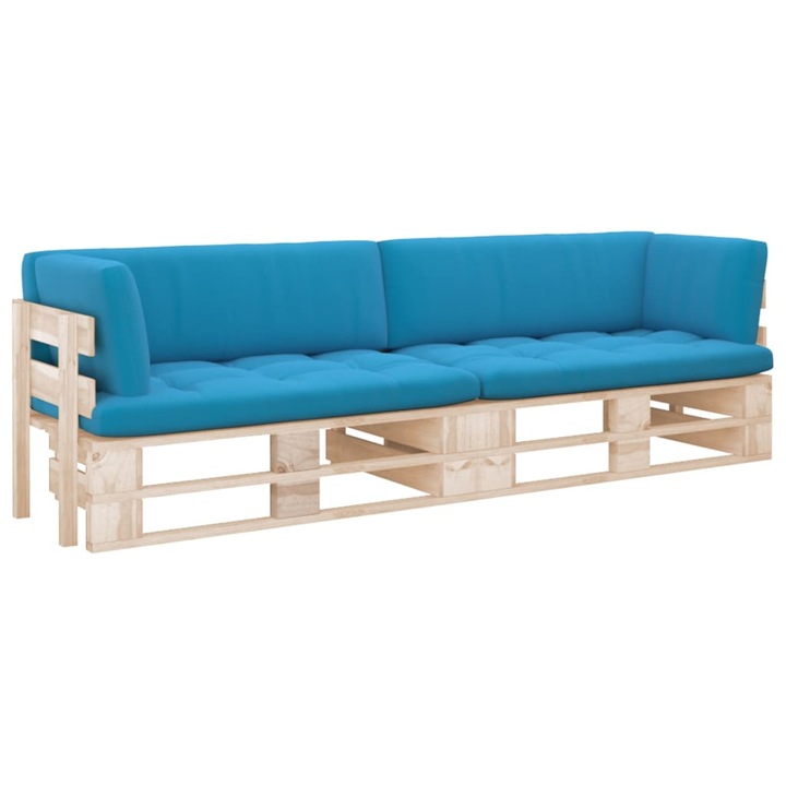 Set canapea din paleti cu 2 locuri vidaXL, cu perne, 110 x 65 x 55 cm, lemn pin tratat, 15.05 kg