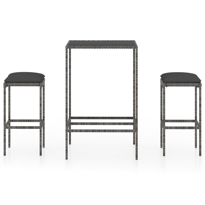 vidaXL 3 részes szürke polyrattan kerti bárszett párnákkal 27.2 kg