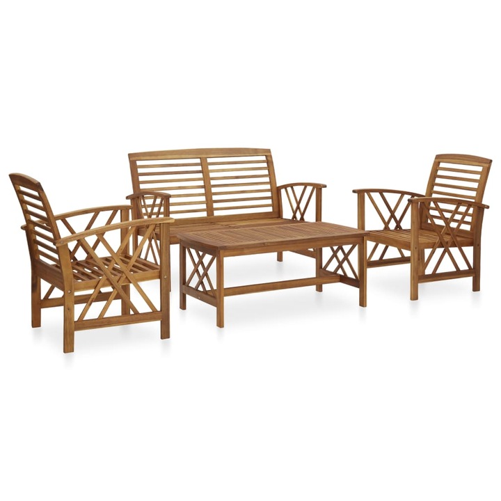 Set mobilier de gradina vidaXL, 4 piese, lemn masiv de acacia, 35 kg