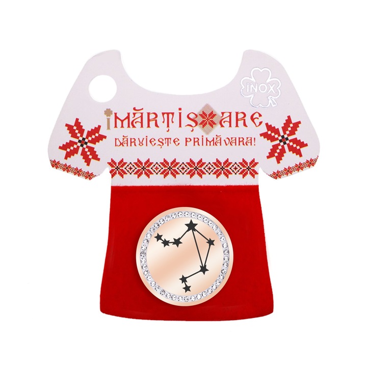 Martisor Brosa Inox Banut Pietre Constelatie Balanta Rose Gold