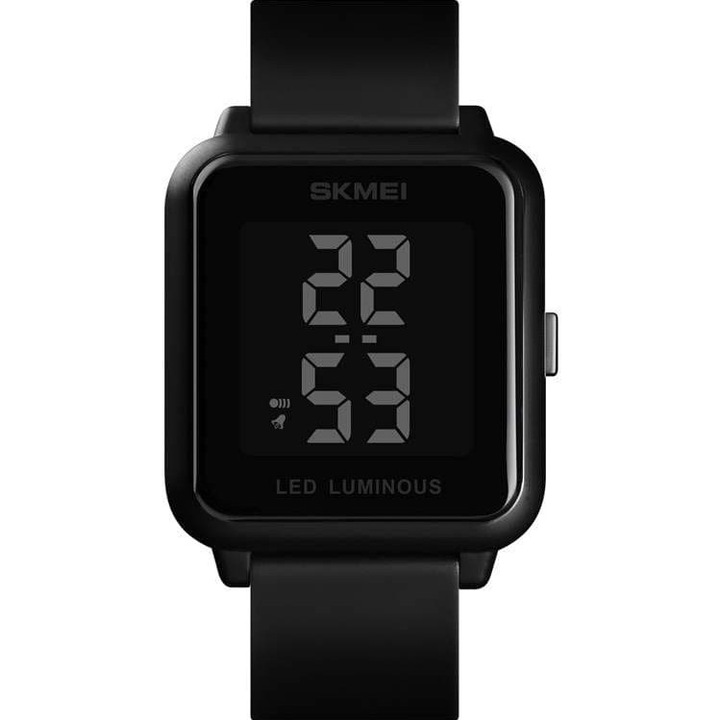 Цифров часовник, Skmei, черен, цифров, полиуретан, дисплей за дата, подсветка