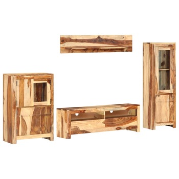 Set comode TV, vidaXL, Lemn masiv de sheesham, 120 x 25 x 11 cm, Maro Set comode TV, vidaXL, Lemn masiv de sheesham, 120 x 25 x 11 cm, Maro