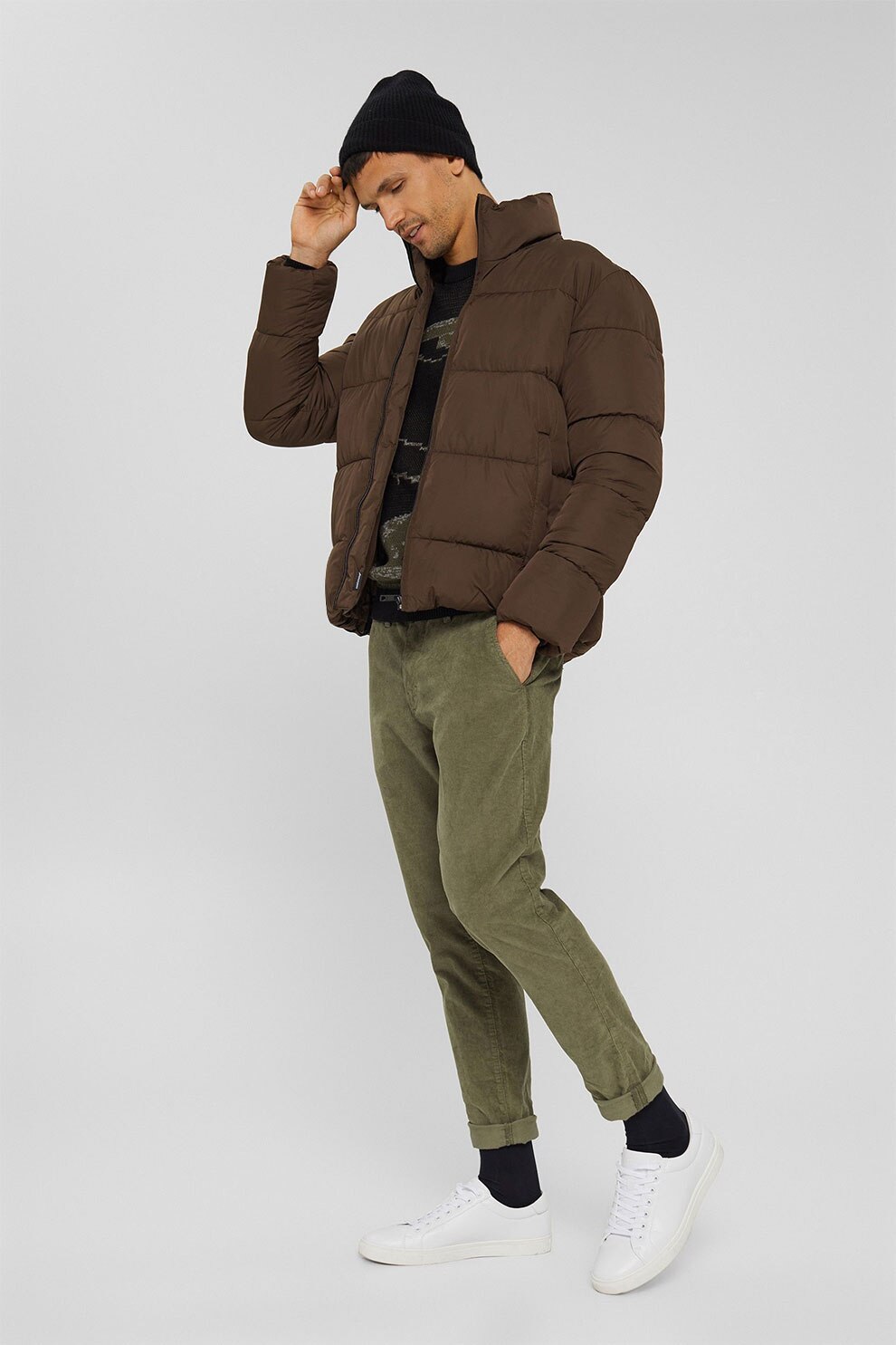 Esprit, Geaca scurta cu vatelina si aspect matlasat, Maro inchis