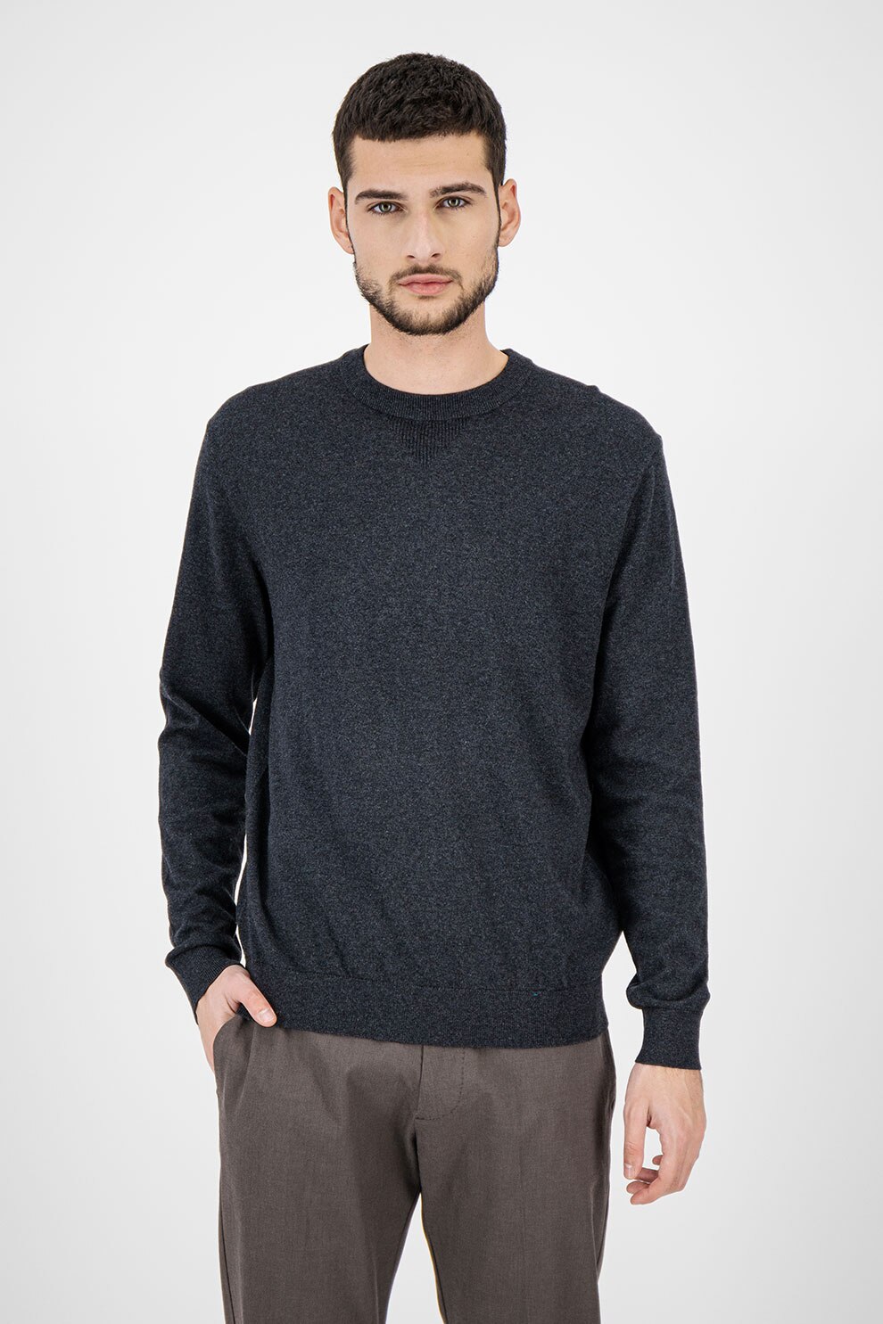 Esprit, Pulover cu decolteu la baza gatului, tricotat fin, Gri inchis