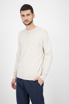 Esprit, Pulover cu decolteu la baza gatului, tricotat fin, Maro nisip Esprit, Pulover cu decolteu la baza gatului, tricotat fin, Maro nisip