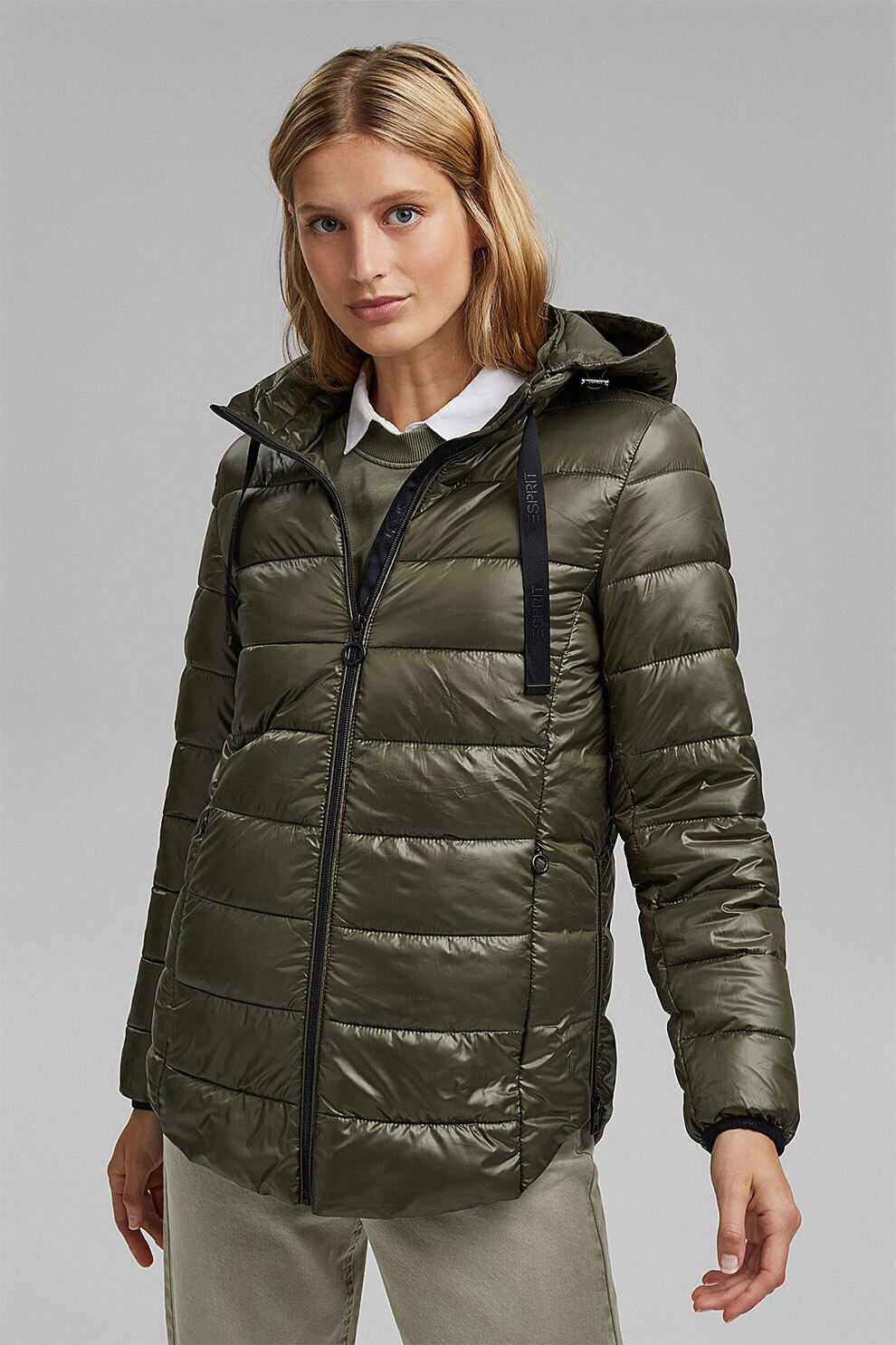 Esprit, Geaca cu gluga si aspect matlasat, Verde militar