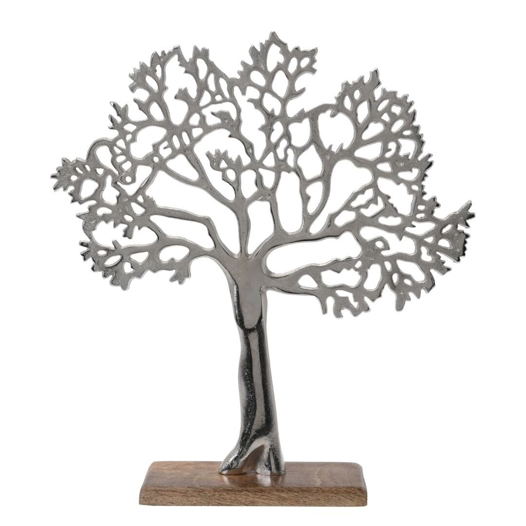 Decoratiune copac metalic cu baza de lemn 39X8X43CM