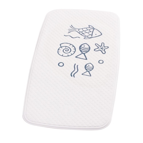 Covoras baie cu ventuze Deco, model marin, alb / albastru, dimensiuni 38 x 72 cm