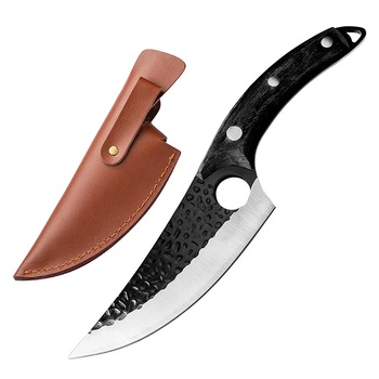 Cutit japonez lucrat manual, otel inoxidabil, 27.5 cm, negru, teaca piele inclusa Cutit japonez lucrat manual, otel inoxidabil, 27.5 cm, negru, teaca piele inclusa