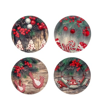 Set 4 farfurii din portelan, Tematica de Craciun, cu imprimeu merisoare, in cutie cu fundita, 19 cm Set 4 farfurii din portelan, Tematica de Craciun, cu imprimeu merisoare, in cutie cu fundita, 19 cm
