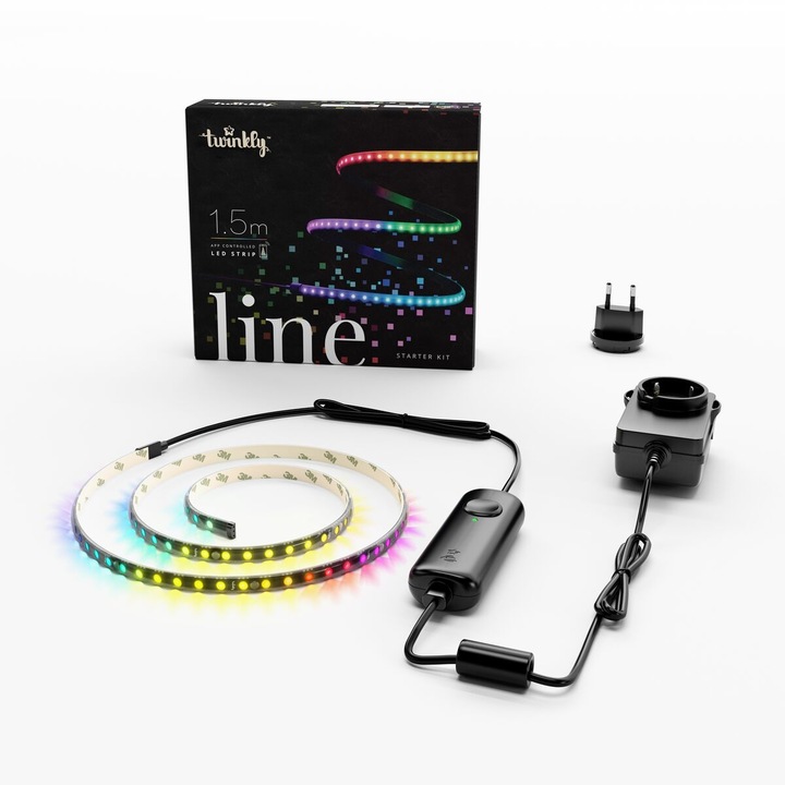 Twinkly Beltéri izzósor 100 LED izzóval, RGB színhatású, 1,5 méter hosszú, Kezdő szett, Fekete kábel, BT + WiFi, Gen II, IP20 védettség