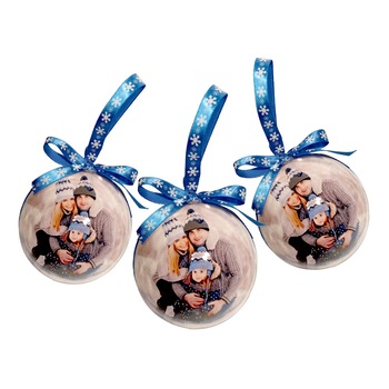 Set 3 globuri personalizate cu poza, diametru 8 cm Set 3 globuri personalizate cu poza, diametru 8 cm