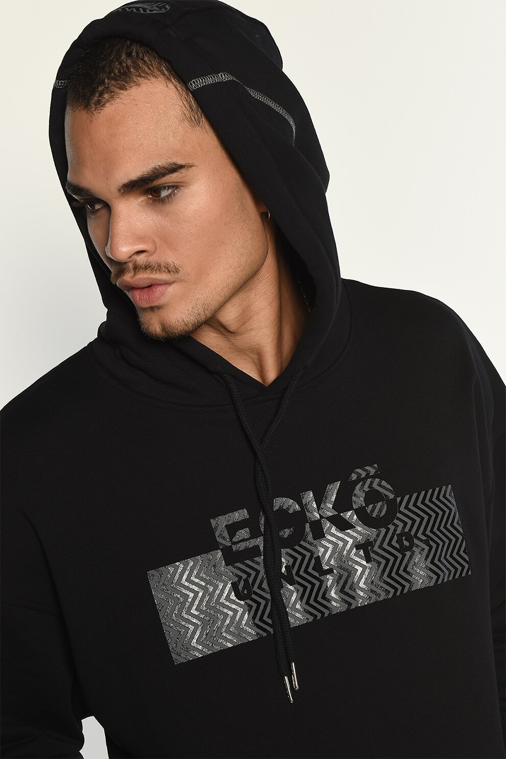 Ecko, Hanorac supradimensionat cu imprimeu logo, Negru