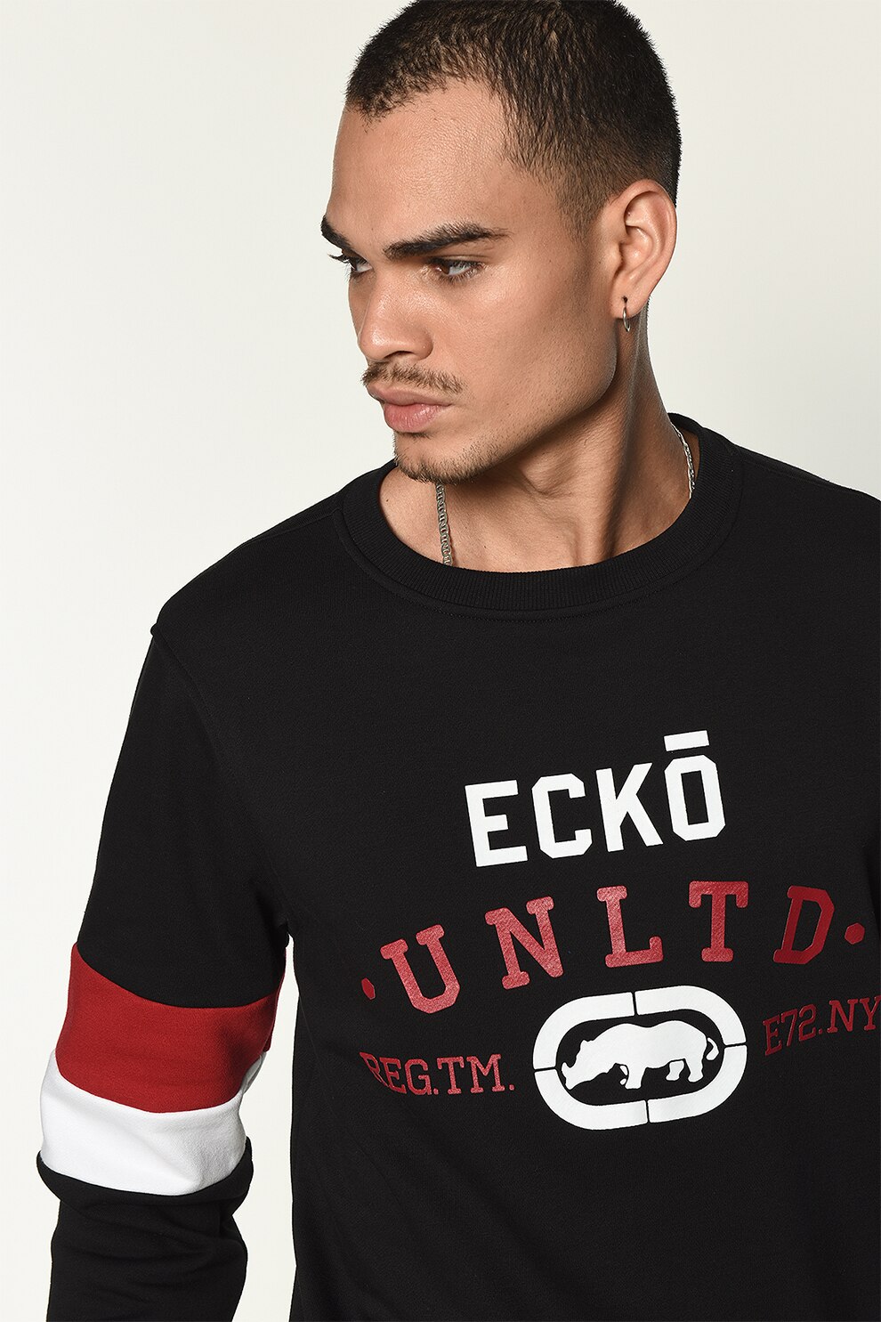 Ecko, Bluza sport cu decolteu la baza gatului si imprimeu logo Dante, Negru/Rosu/Alb, L