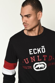 Ecko, Bluza sport cu decolteu la baza gatului si imprimeu logo Dante, Negru/Rosu/Alb, S Ecko, Bluza sport cu decolteu la baza gatului si imprimeu logo Dante, Negru/Rosu/Alb, S
