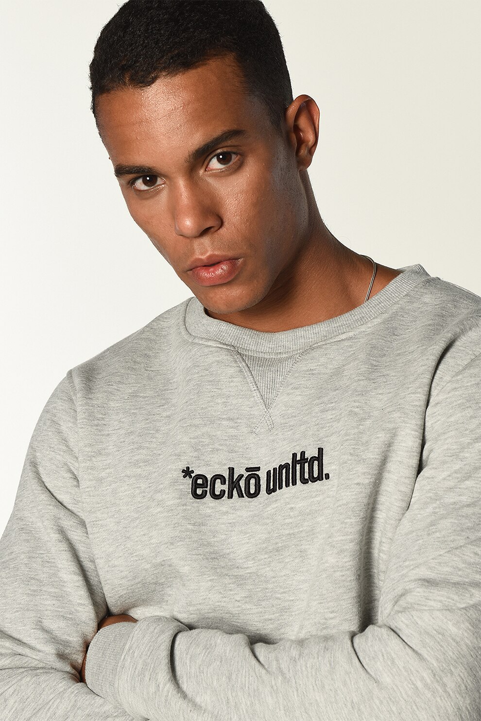 Ecko, Bluza sport cu decolteu la baza gatului si logo brodat Faust, Gri melange, S