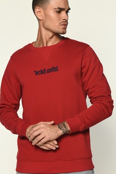 Ecko, Bluza sport cu decolteu la baza gatului si logo brodat Faust, Rosu inchis, 2XL Ecko, Bluza sport cu decolteu la baza gatului si logo brodat Faust, Rosu inchis, 2XL