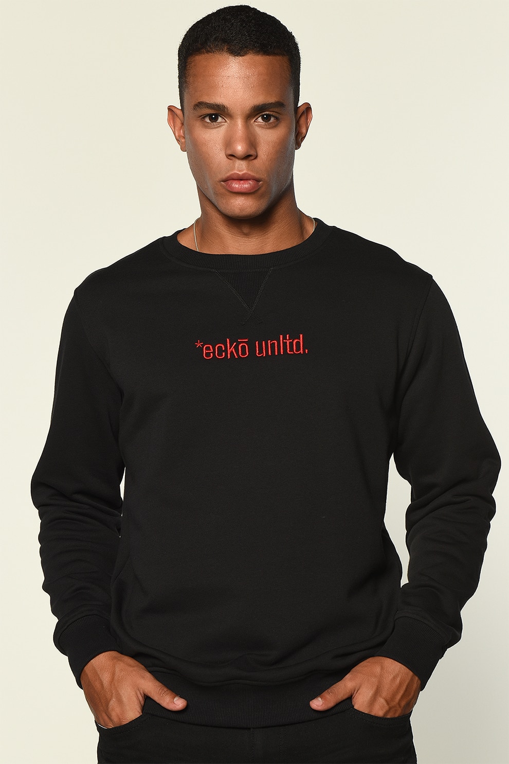 Ecko, Bluza sport cu decolteu la baza gatului si logo brodat Faust, Negru, 2XL