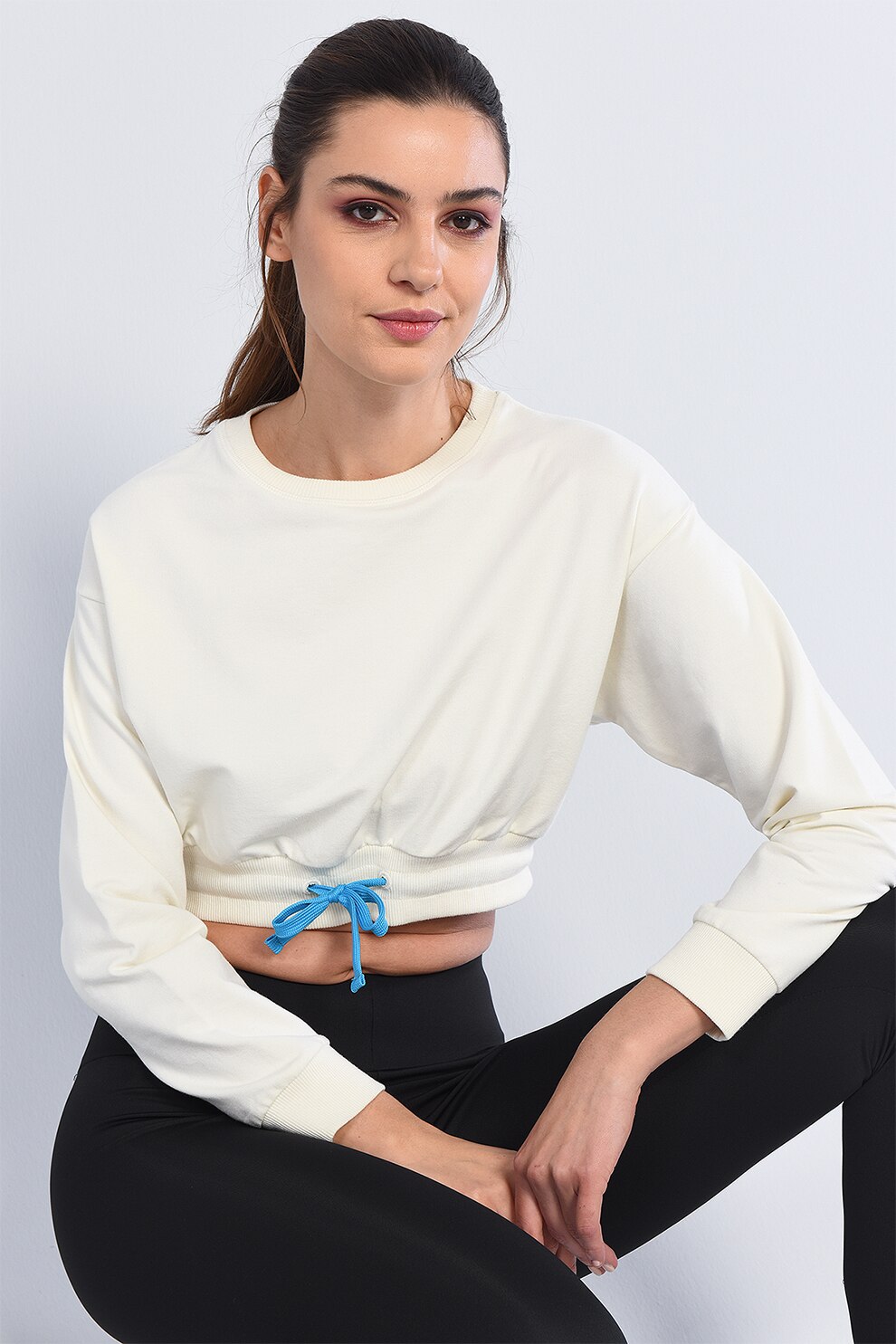 Ecko, Bluza sport crop cu snur Stella, Alb