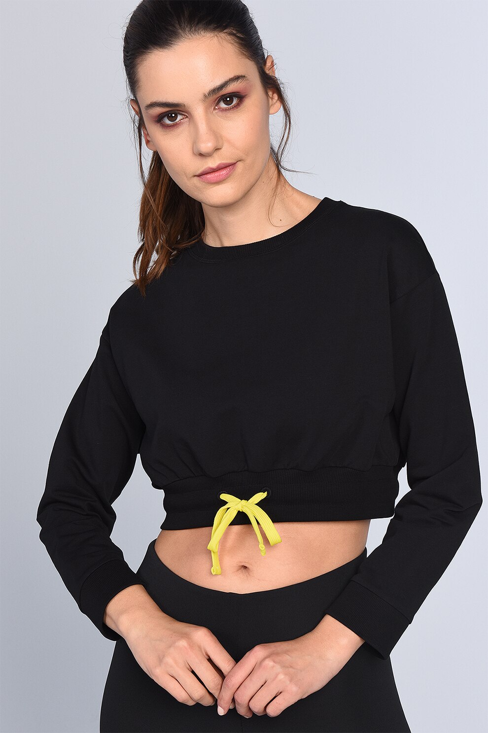 Ecko, Bluza sport crop cu snur Stella, Negru