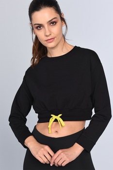 Ecko, Bluza sport crop cu snur Stella, Negru Ecko, Bluza sport crop cu snur Stella, Negru