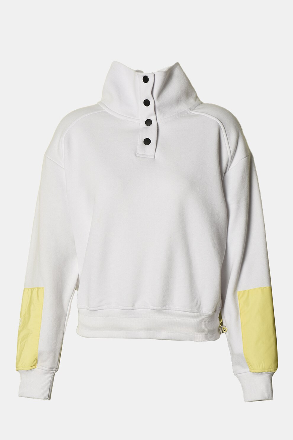 Ecko, Bluza sport cu fenta cu capse Lesli, Alb/Galben