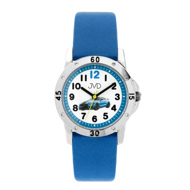 Ceas pentru copii JVD, Model masinuta, 5 ATM, Albastru