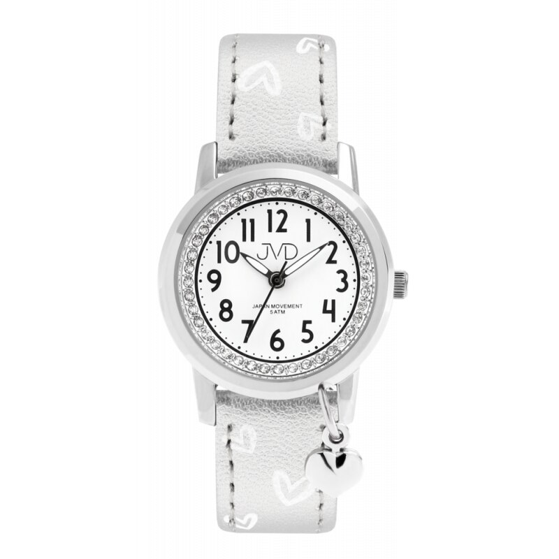 Ceas pentru copii JVD, Model inimi, 5 ATM, Alb