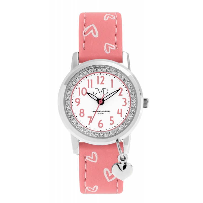 Ceas pentru copii JVD, Model inimi, 5 ATM, Rosu