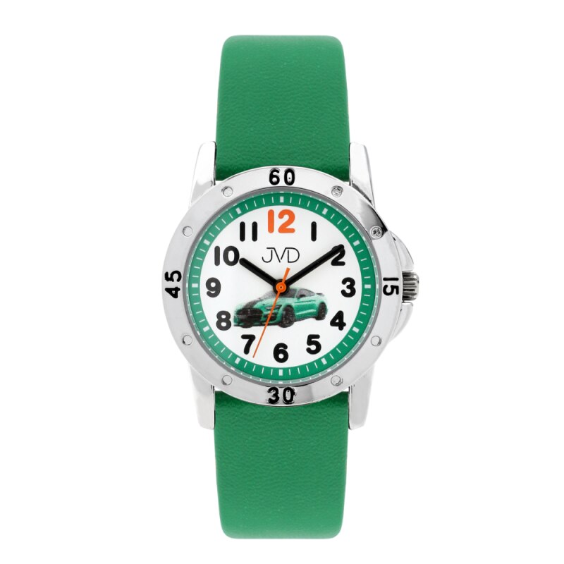 Ceas pentru copii JVD, Model masinuta, 5 ATM, Verde