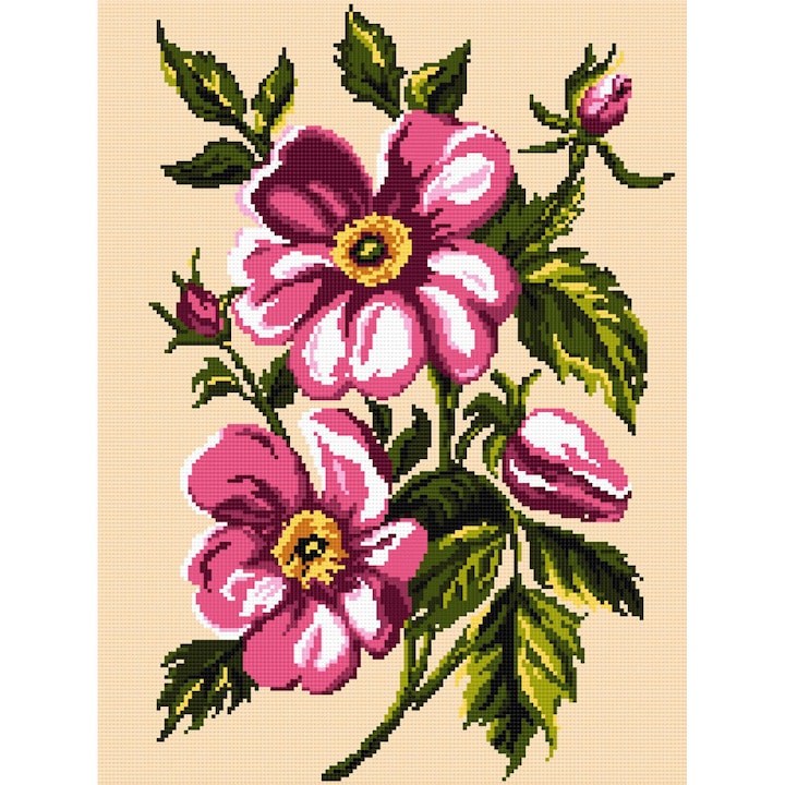 Goblen Flori , Hudemas , kit imprimat pe panza , cu fire mouline ,15x20cm