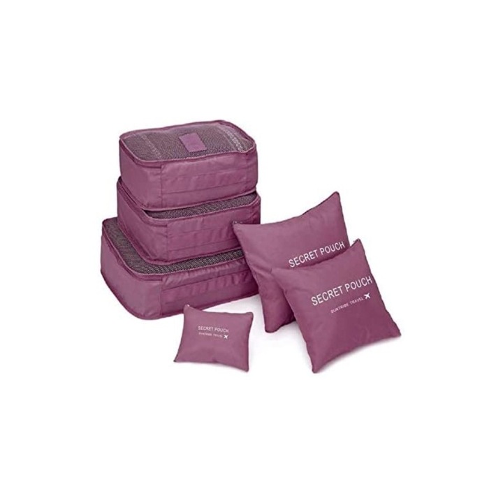 Set organizator de voiaj cu 6 compartimente, Aexya, Mov