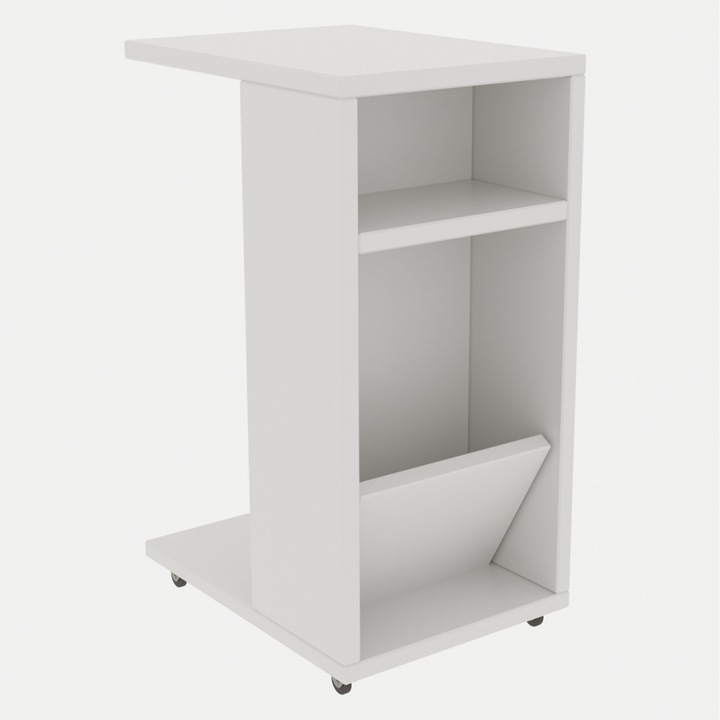 Маса за кафе с меламинова помощна маса, бял цвят, 30x40x63 см