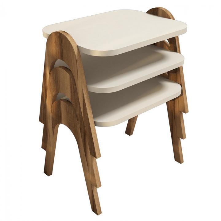 Комплект маси за кафе Zigon 3 броя, меламин, цвят орех, 48,6x35,5x72 см